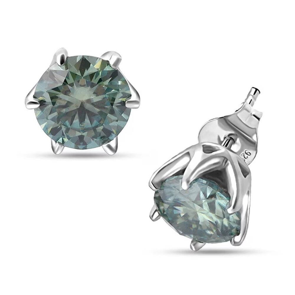 D'Joy Paraiba Moissanite 1.90 ctw Solitaire Stud Earrings in Rhodium Over Sterli